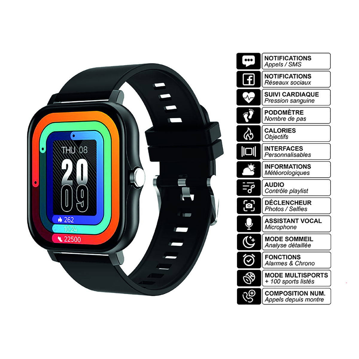 Avizar Smartwatch with Heart Rate Monitor (Black) vue 2