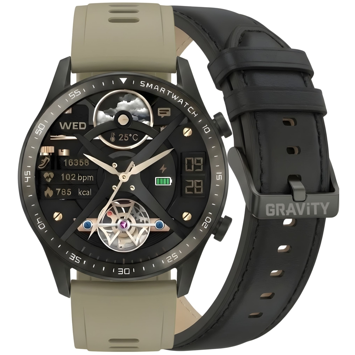Gravity Smartwatch Black 2 Straps Gt10-2