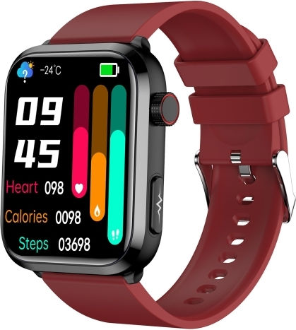 ET210 Stainless Steel Smartwatch with Heart Rate Monitor (Red)