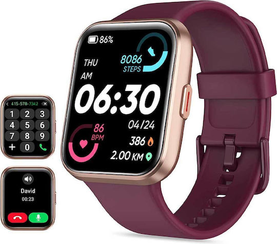Tensky ID208 Smartwatch with Heart Rate Monitor (Purple)