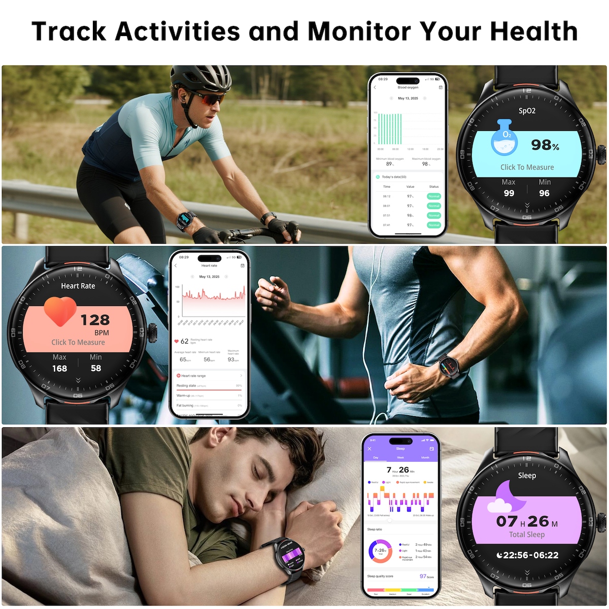Oukitel V6 Smartwatch with Heart Rate Monitor (Black) view 5