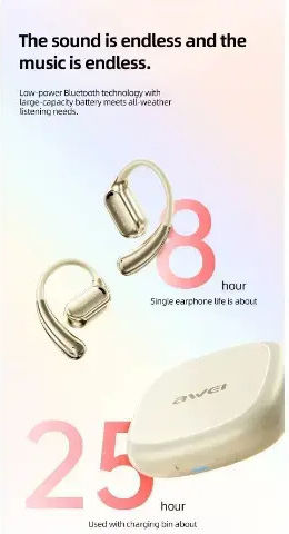Awei TZ8 Open Ear Bluetooth Handsfree Earphones with Charging Case Black view 2