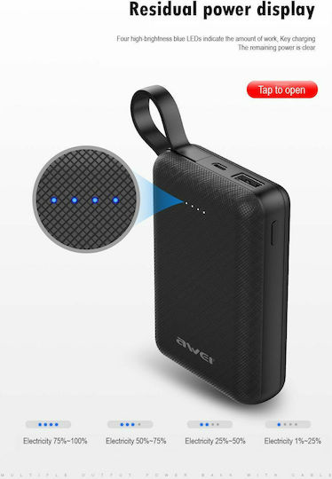 Awei P45K Power Bank 10000mAh with USB-A Port Black vista 5