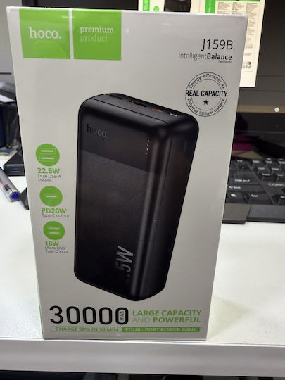 Hoco J159B Power Bank 30000mAh with 2 USB-A Ports and USB-C Power Delivery Port Black
