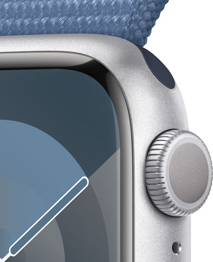 Apple Watch Series 9 Aluminium 41mm Waterproof with Heart Rate Monitor (Silver with Winter Blue Sport Loop) view 3