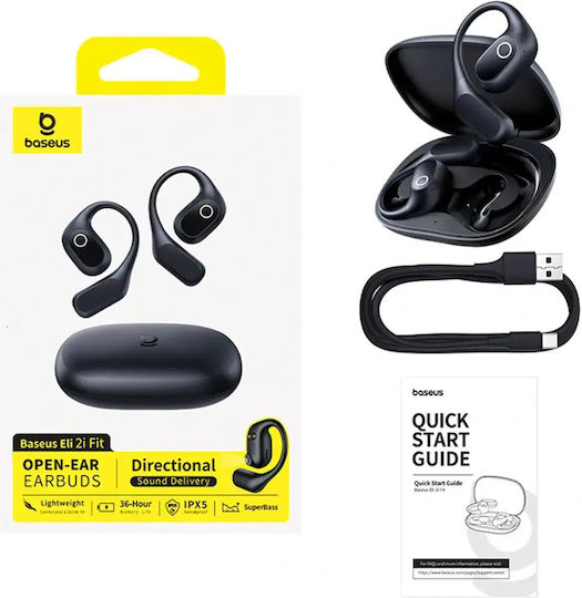 Baseus Eli 2i Fit Open Ear Bluetooth Handsfree Headphones with Sweat Resistance and Charging Case Black view 4
