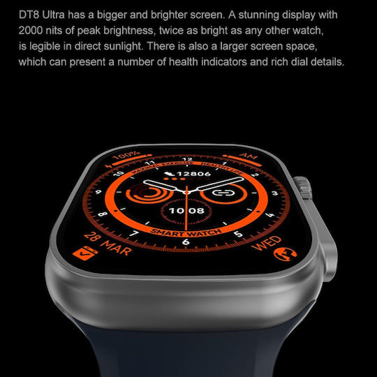 DT NO.1 DT8 Ultra Aluminium 43mm Smartwatch with Heart Rate Monitor (Black Case / Black Silicone Strap) view 2