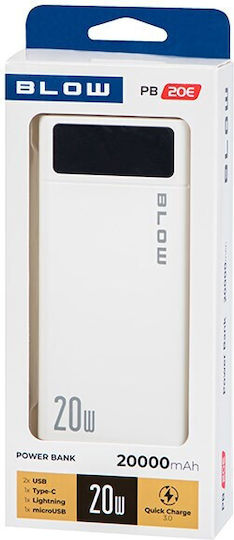 Blow PB20E Power Bank 20000mAh 20W with 2 USB-A Ports and USB-C Port White view 2