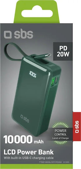 SBS Power Bank 10000mAh 22.5W with USB-A Port and USB-C Port Power Delivery Green view 2