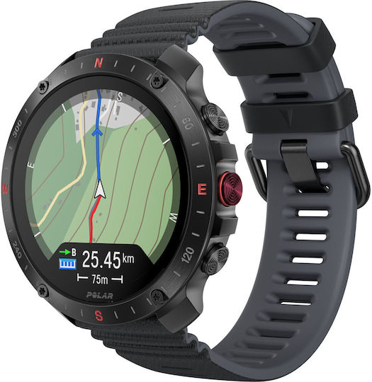 Polar Grit X2 Pro Stainless Steel 49mm Waterproof Smartwatch with Heart Rate Monitor (S/L Black Silicone Strap) view 2