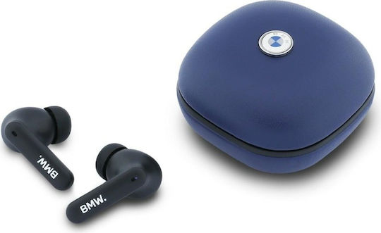 BMW Leather Metal Logo In-ear Bluetooth Handsfree Headphones with Blue Charging Case view 2