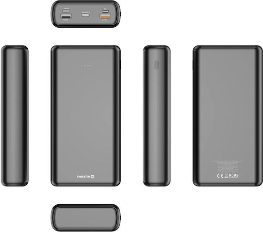Swissten Power Bank 30000mAh 20W with 2 USB-A Ports and 3 USB-C Ports Power Delivery Black view 3
