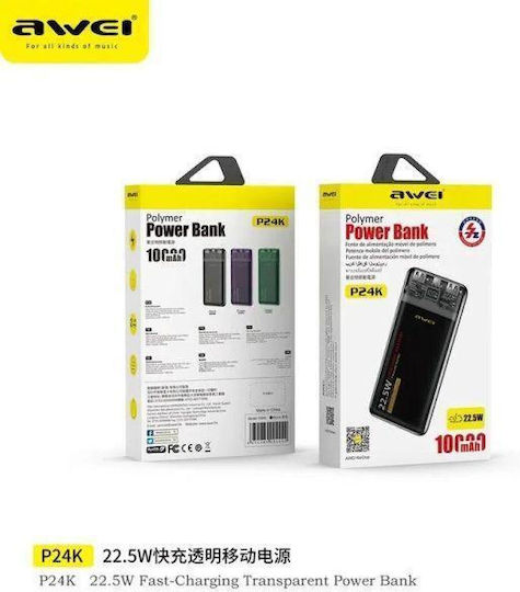 Awei P24K Power Bank 10000mAh with 2 USB-A Output Ports and USB-C Output Port Black view 4