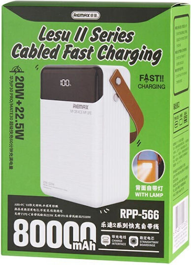 Remax RPP-566 Power Bank 80000mAh 22.5W with 2 USB-A Ports and USB-C Port Quick Charge 3.0 White view 4