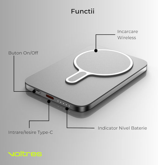 Voltres MagSafe Power Bank 5000mAh 20W with USB-C Port Silver view 2