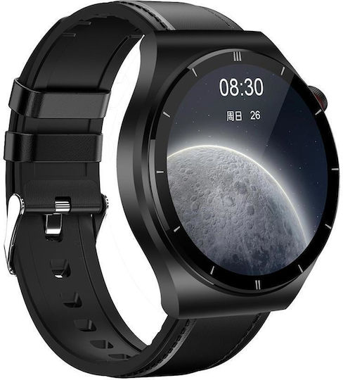Et340 1.46 Inch Color Screen Smart Leather Strap Watch Support Blood Oxygen Blood Glucose Uric Acid Measurement Blood Lipid Monitoring Black view 3