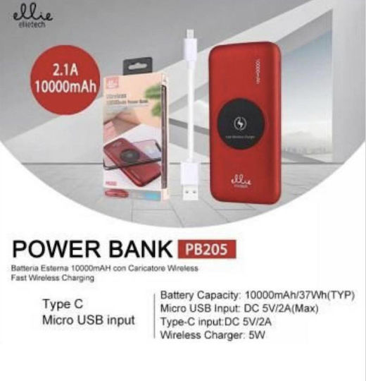 Ellietech PB205 Power Bank 10000mAh 5W with USB-C Port Red