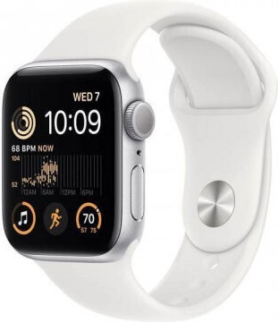 Apple Watch SE 2022 Cellular Aluminium 44mm Waterproof with eSIM and Heart Rate Monitor (Silver with White Sport Band) view 2