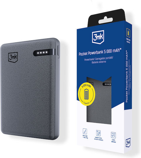 3MK Pocket Power Bank 5000mAh 12W with USB-C Port Gray