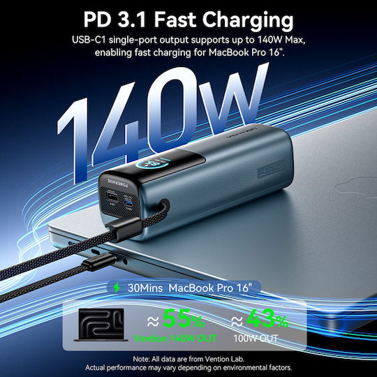 Vention Powerhive 27000mAh 200W with USB-A Port and USB-C Port Black view 6