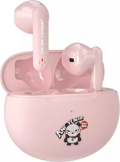 Nubi QT5 Angry Bear In-ear Bluetooth Handsfree Earphones with Charging Case Pink