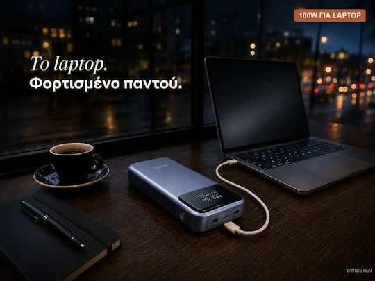 Swissten Power Bank 20000mAh 100W with 3 USB-A Ports and USB-C Port Power Delivery Black vista 2