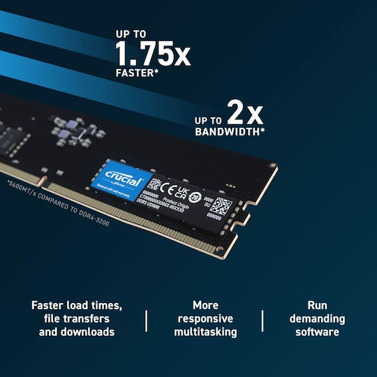 Crucial DDR5 with Module 1x8GB and Speed 5600 for Desktop CT8G56C46U5 vue 4