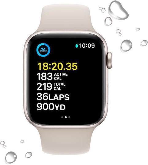 Apple Watch SE 2023 Aluminium 44mm Waterproof with Heart Rate Monitor (Starlight with Starlight Sport Band (M/L)) view 4
