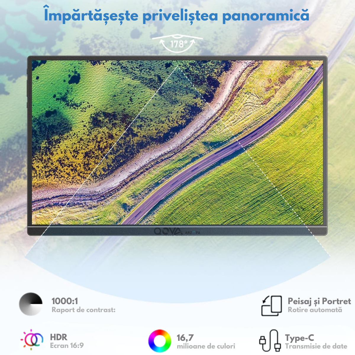 Qova Arzopa A1S IPS HDR Portable Monitor 14" FHD 1920x1080 with 25ms Response Time GTG view 5