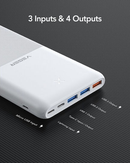 Veger S22 Power Bank 20000mAh 20W with 3 USB-A Ports and USB-C Port Power Delivery / Quick Charge 3.0 White view 5