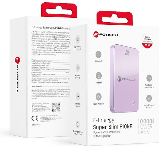 F-Energy F10K8 MagSafe Power Bank 10000mAh 15W Power Delivery Quick Charge 4.0 Purple
