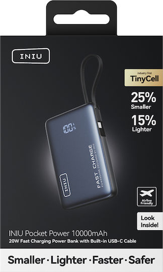 Iniu Power Bank 10000mAh 20W with USB-A Port and USB-C Port Black view 3