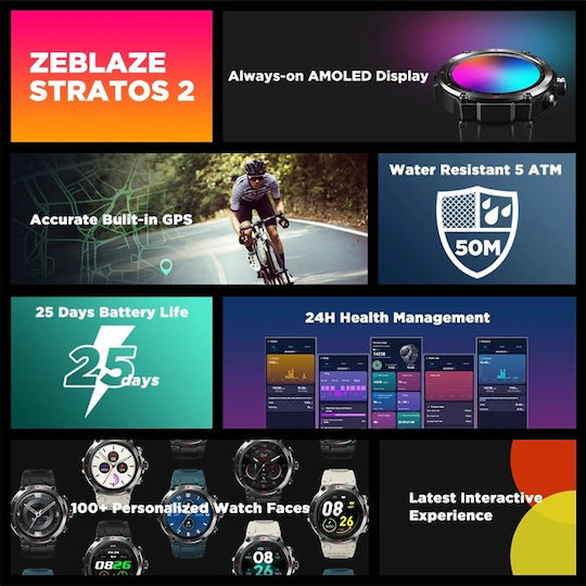 Zeblaze Stratos 2 Stainless Steel Waterproof Smartwatch with Heart Rate Monitor (Meteorite Black) view 5