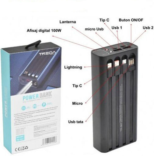 Treqa TR-967 Power Bank 20000mAh with 2 USB-A Ports and USB-C Port Black view 5