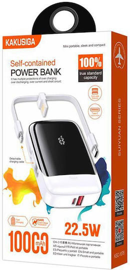 Kakusiga KSC-1076 Power Bank 10000mAh 22.5W with USB-A Port and USB-C Port White vue 3
