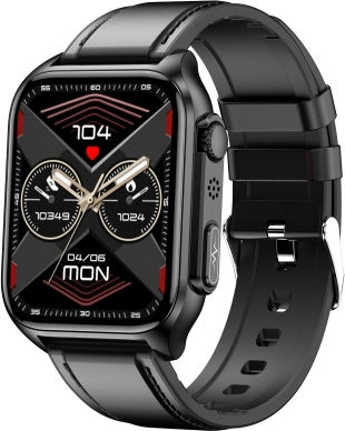 Tk12 1.96 Inch Ip67 Waterproof Leather Band Smart Watch Supports Ecg Remote Families Care Bluetooth Call Body Temperature Monitoring Black view 1