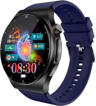 Et340 1.46 Inch Color Screen Smart Silicone Strap Watch Support Blood Oxygen Blood Glucose Uric Acid Measurement Blood Lipid Monitoring Blue view 1