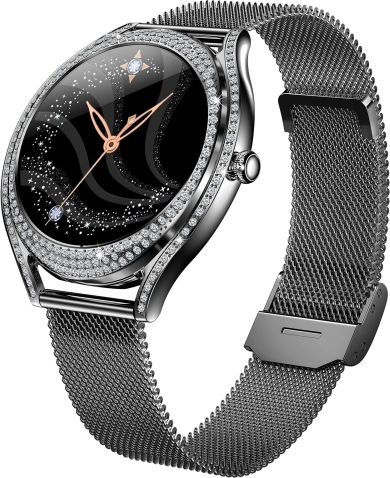 V66 1.28inch Bt5.0 Smart Watch Support Heart Rate Sleep Detection Style:steel Strap Black