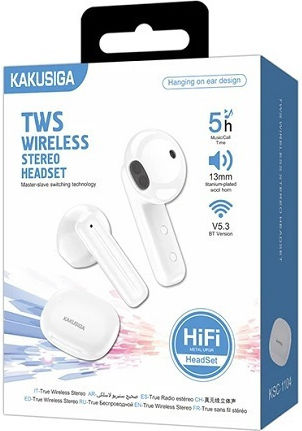 Kakusiga KSC-1104 In-ear Bluetooth Handsfree Earphones with Charging Case White vista 2