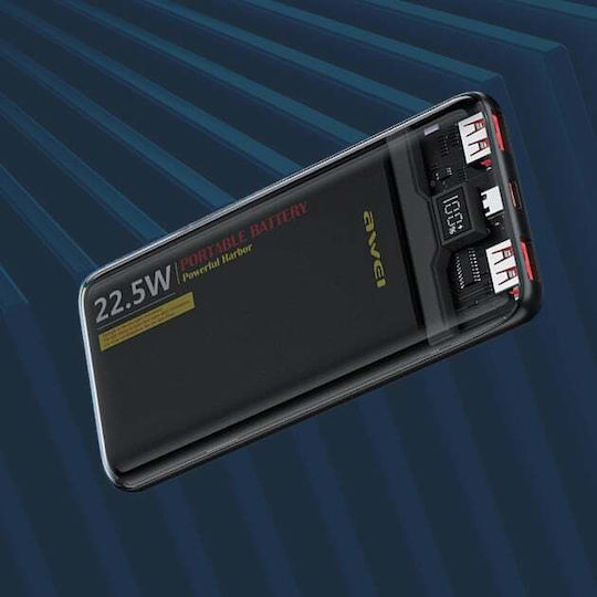 Awei Power Bank 10000mAh 22.5W with 2 USB-A Ports and USB-C Port Black view 5