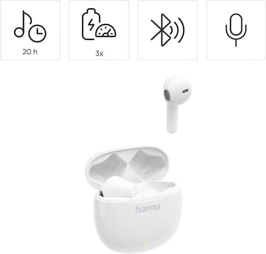 HAMA Action One Earbud Bluetooth Handsfree Earphones with Charging Case White vue 3