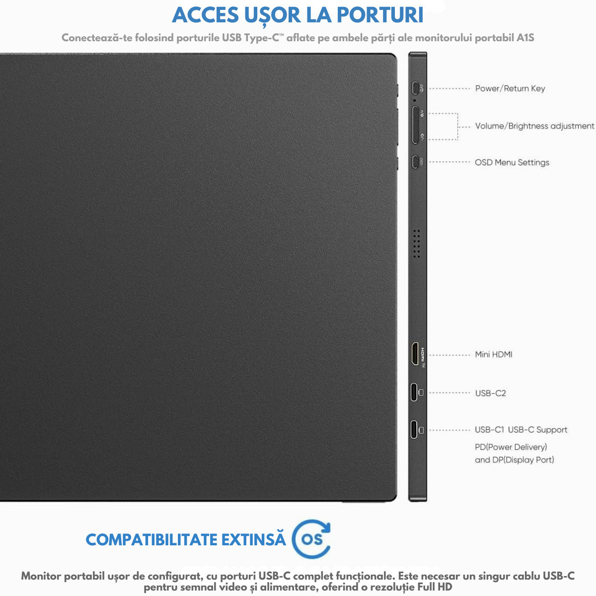 Qova Arzopa A1S IPS HDR Portable Monitor 14" FHD 1920x1080 with 25ms Response Time GTG view 4