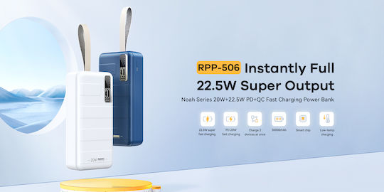 Remax RPP-506 Power Bank 30000mAh 22.5W with 2 USB-C Ports Blue view 2