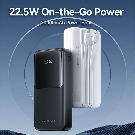 Vention FHP Power Bank 20000mAh 22.5W with 2 USB-A Output Ports and USB-C Output Port Black view 3
