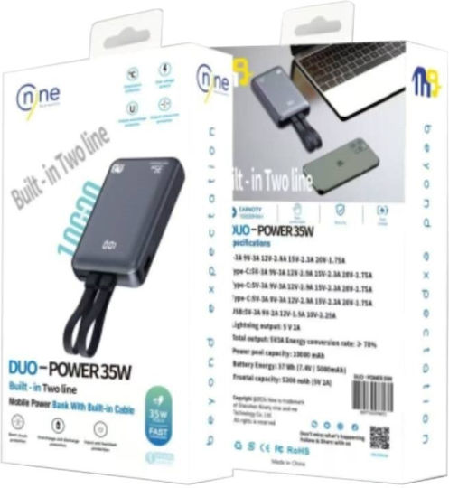 Nine Duo 35w Fast Charging Power Bank Cables Type-c Lightning 10000mah Black view 1