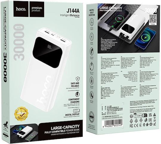 Hoco J144A Power Bank 30000mAh with 2 USB-A Ports and USB-C Port White view 2