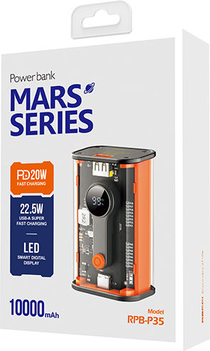 Recci RBP-P35 Mars Series Power Bank 10000mAh 22.5W with USB-A Port and USB-C Port Power Delivery Black view 6