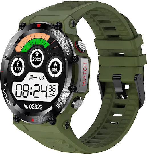 Powerwatch Smartwatch Idealstore 1.32 Hd Inch Touch Screen Call Answering Function Built-in Speaker Microphone Facebook Whatsapp Instagram Notifications Ip 68 Water Resistant Blood Pressure Monitor Pedometer Green Edition