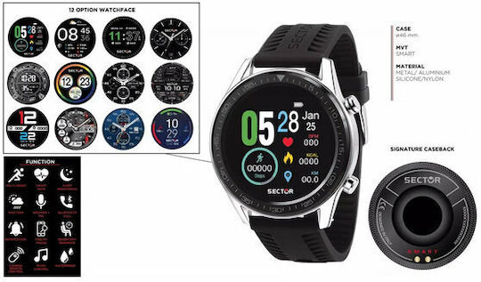 Sector S-02 46mm Smartwatch with Heart Rate Monitor (Black Silicone Strap) view 6