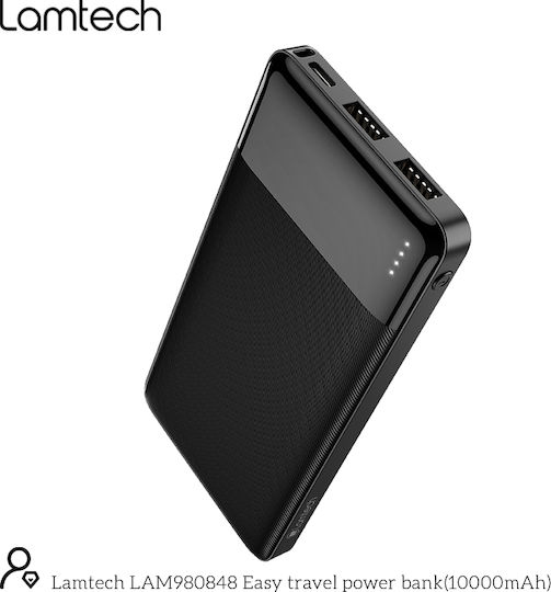 Lamtech Power Bank 10000mAh with 2 USB-A Ports Black view 2